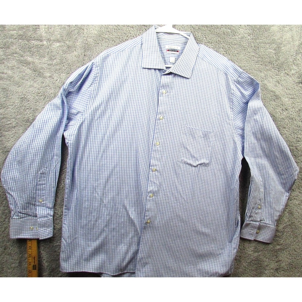 Van Heusen Dress Shirt Mens 17.5‎ 34/35 Blue Check Flex Collar Classic Fit